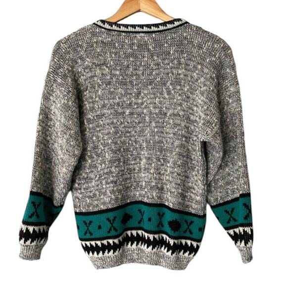 Vintage Adele Knitwear Teal Southwestern Compass Sweater Small Medium - Picture 3 of 8